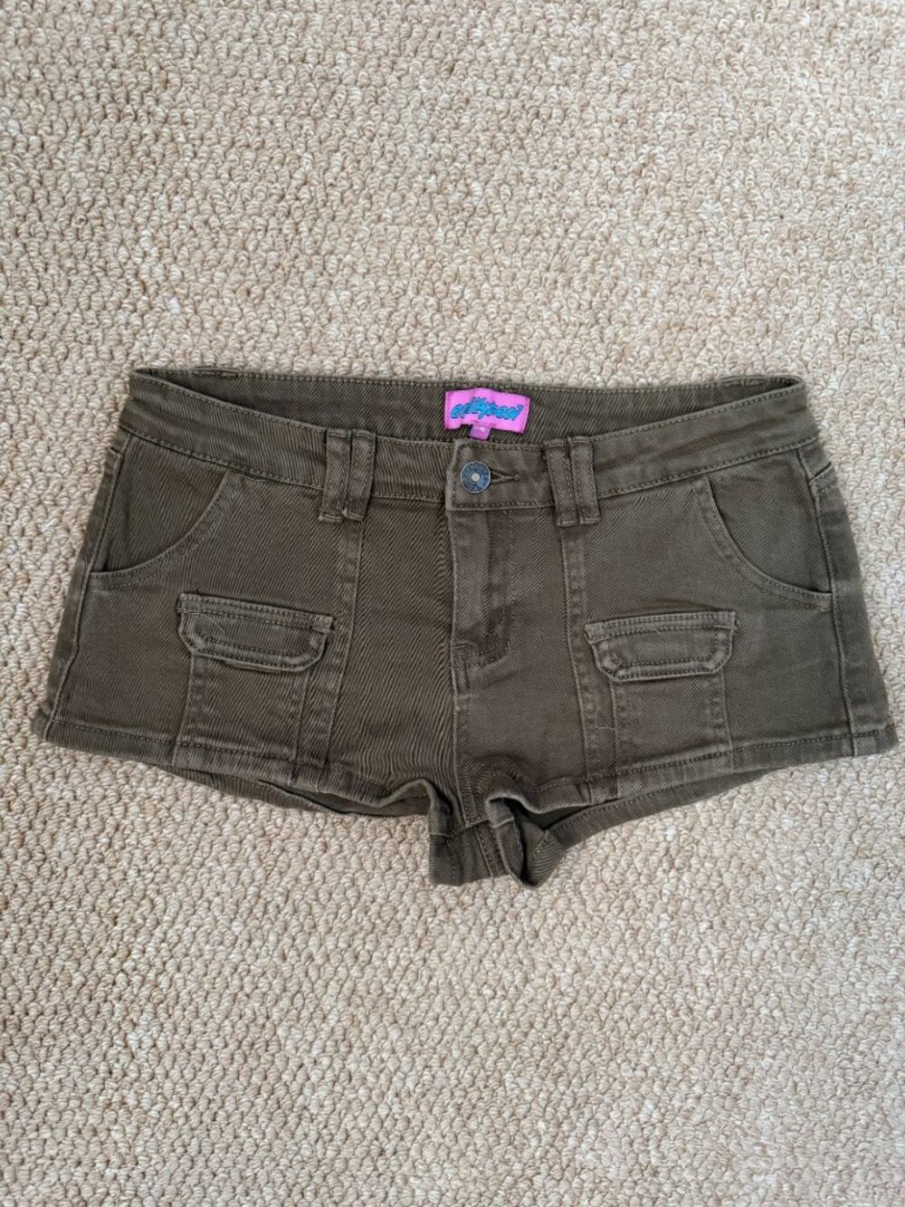 Edikted Brown Ultra Low Rise Cargo Mini Shorts Size M